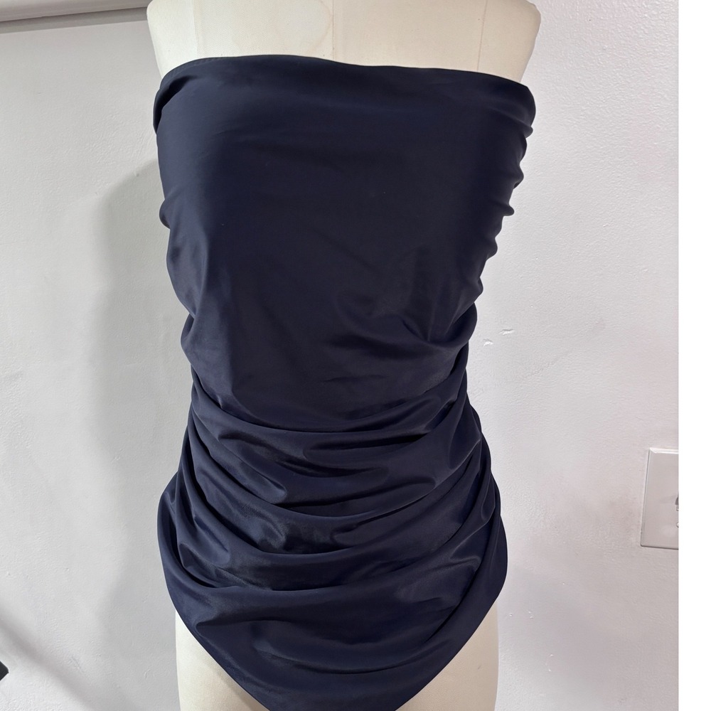 J.Crew Gemma Ruched Bandeau One Piece Swimsuit Navy UPF 50 NWT Size 20